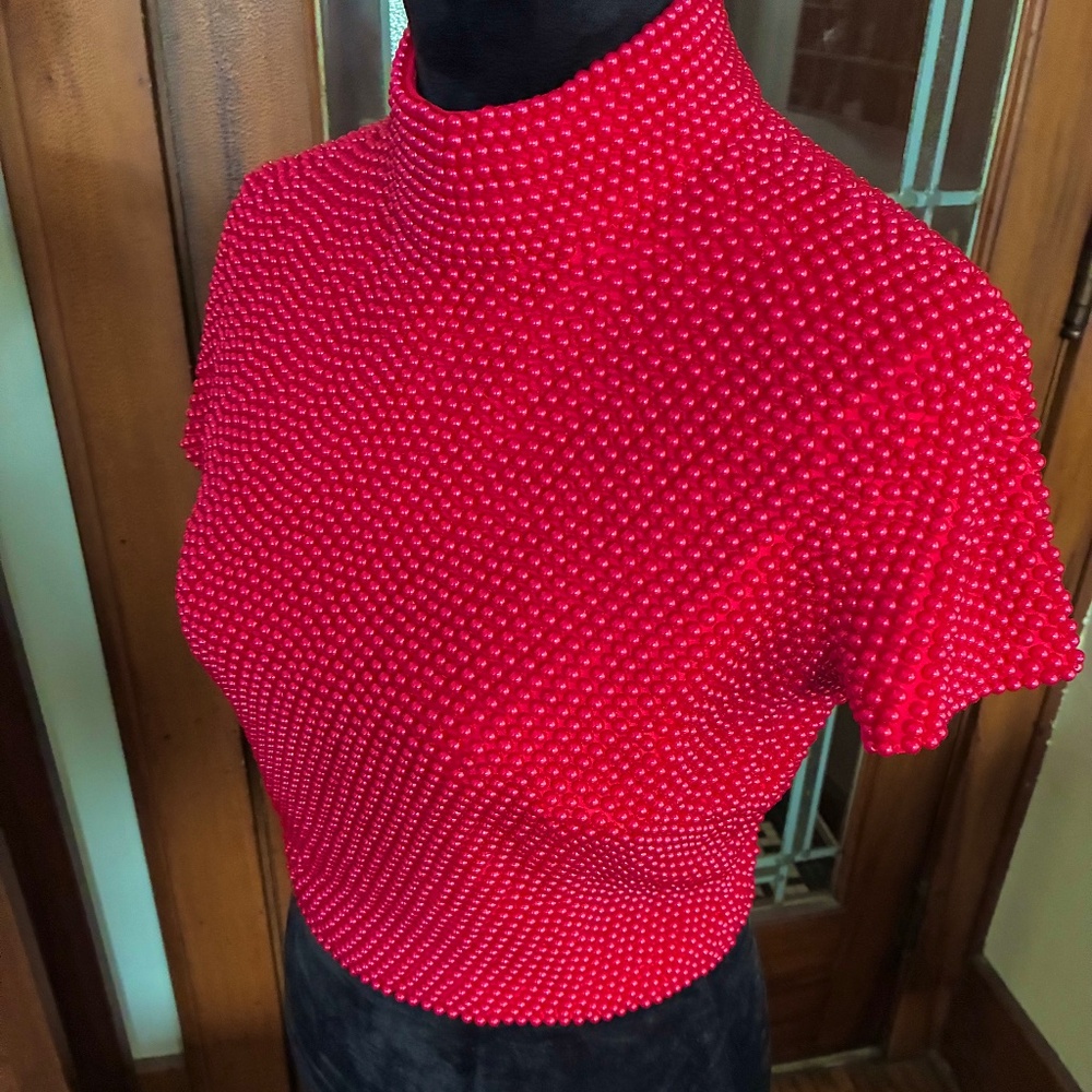 "Cache" Beaded Formal Top, Red, 10, Guc - image 2